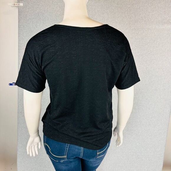 Vintage LA Lights XL Blouse Black Texture Boat Shell Fish Stretch Short Sleeve - Picture 6 of 7